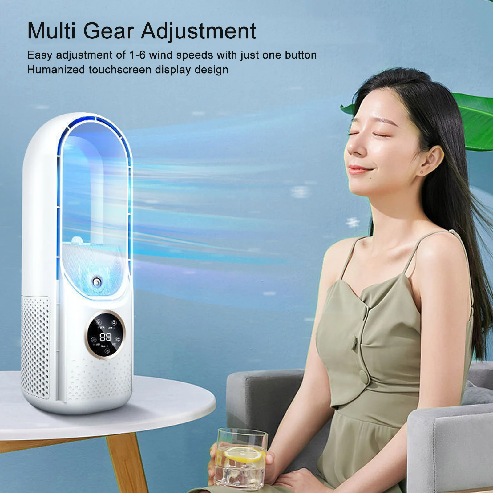 Bladeless Fan 6 Speed Adjustment 100ml Water Tank Quiet USB Table Misting Cooling Fan with Timing