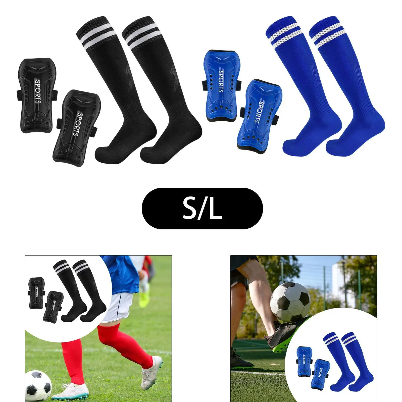 Soccer Shin Guards with Soccer Socks Soccer Game Shock Absorbing Portable Calf Guards Outdoor Sports Protective Gear