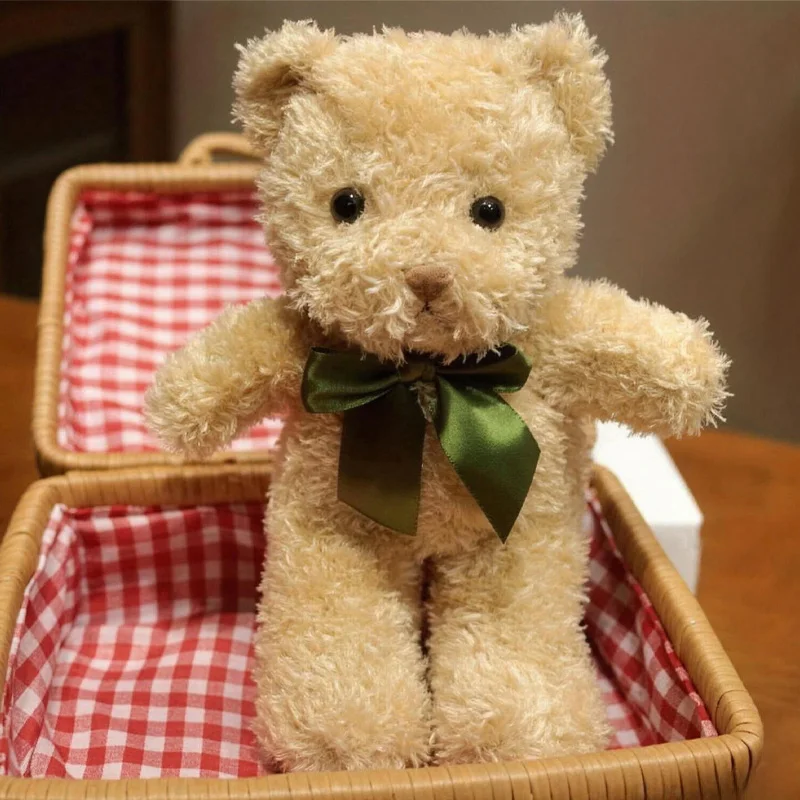 Pluszowe misie z kręconą wstążką, 25 cm, miękkie, przyjazne dla skóry, idealne do spania, wykwintne lalki zwierząt, urocze ozdoby, prezenty dla przyjaciół.