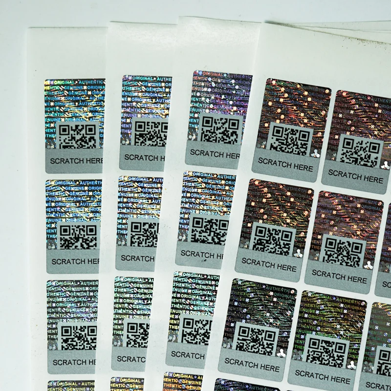 Anti-Counterfeit Packaging Authentic Silver Security Seal Labels Genuine Unique Random Serial Number QR Code Holographic Sticker