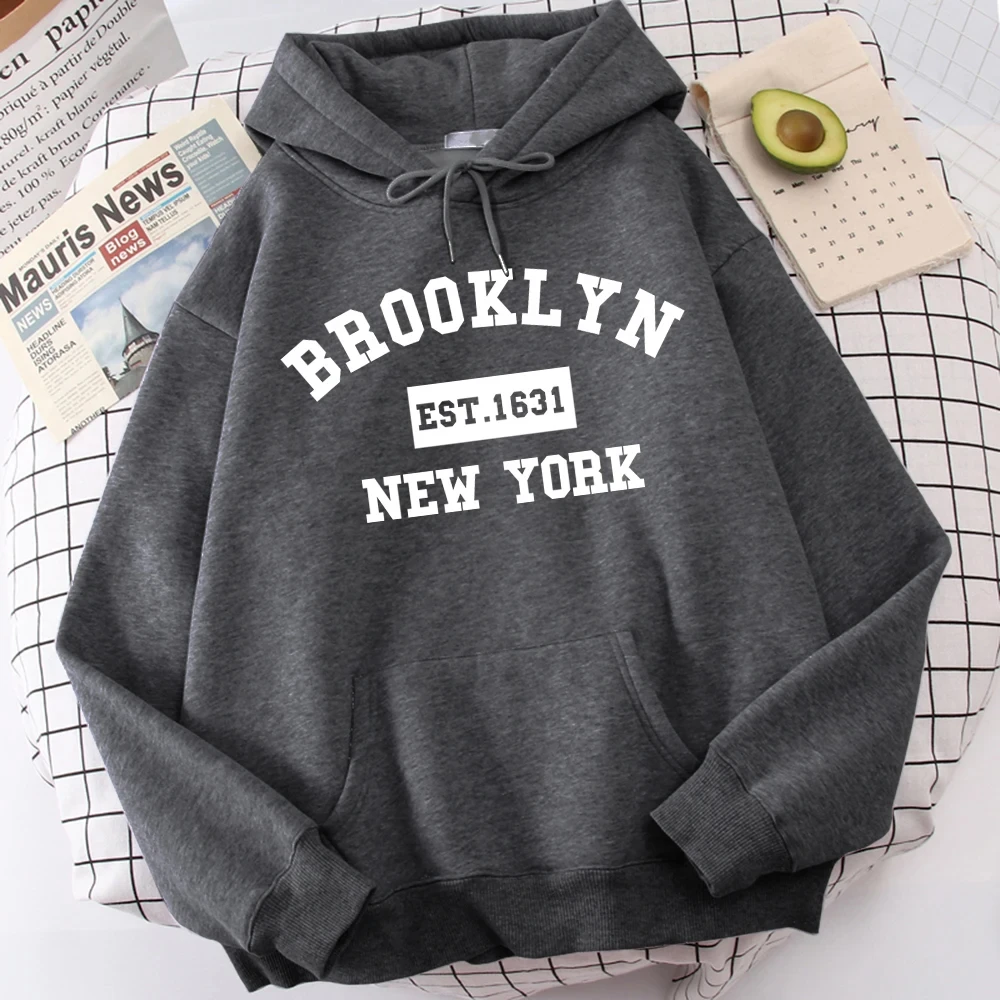 

Brooklyn Est. 1631 New York Letter Male Hoodie Simplicity Graphics Tracksuit Soft Outdoor Clothing All-Match Fashion Hoodies Men