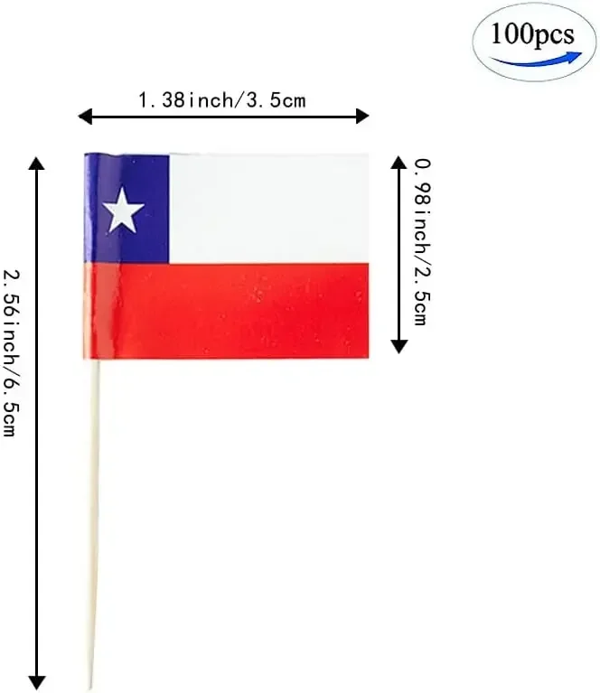 Chilean Flag Chilean Small Toothpick Mini Stick Flag Decorations (100 Pieces) Suitable for Cupcakes, Fruit Decorations