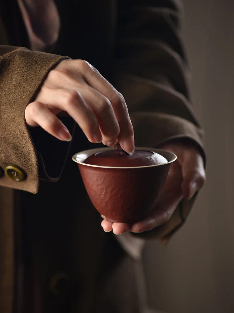 

Muchuntang Tongyan Hand-carved Taihu Stone Poer Teacup Red Tea Brewing Bowl Vintage Cerc Tea Set Utensils Color Glaze