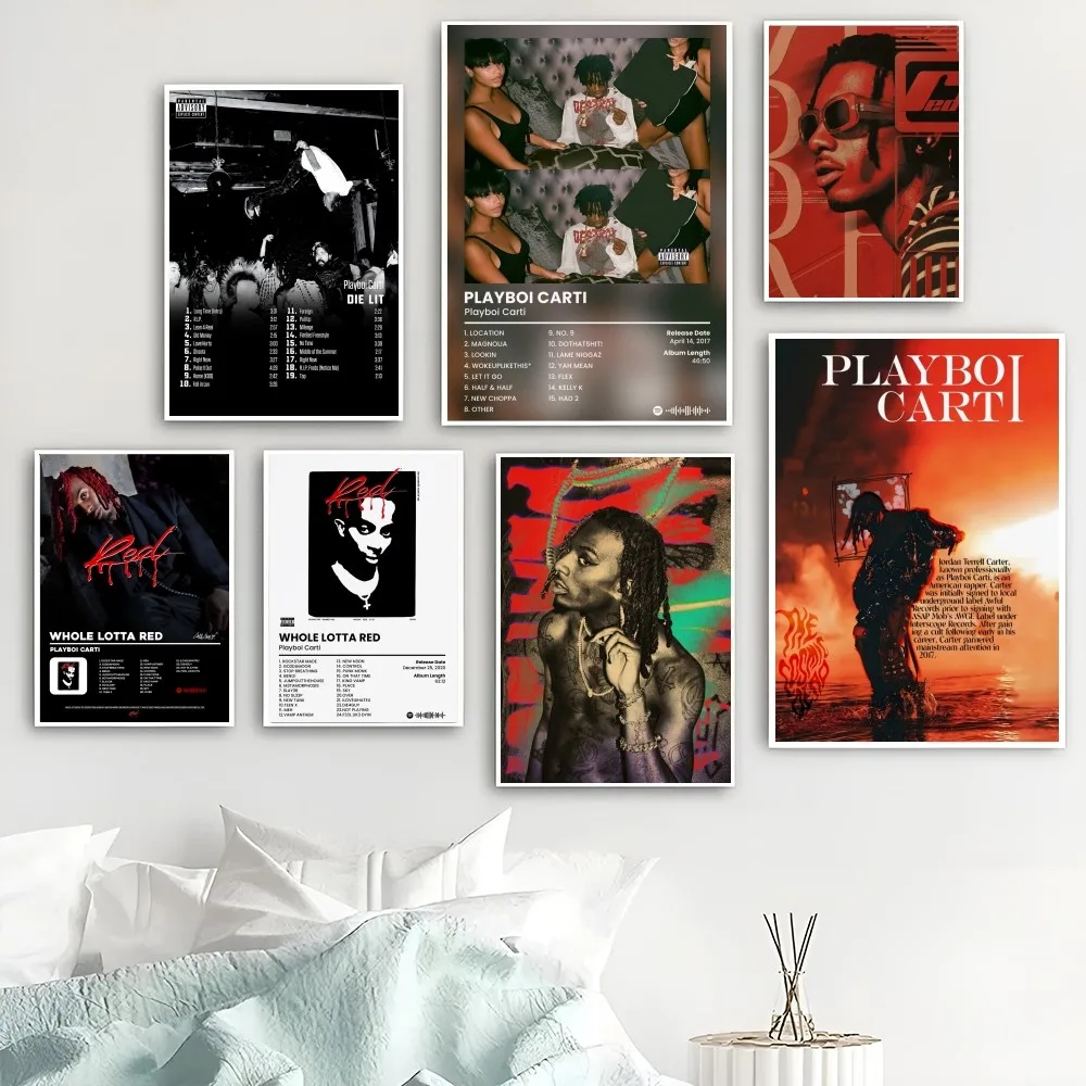 Rapper Playboi Carti Poster Self-adhesive Art Waterproof Paper Sticker Coffee House Bar Room Wall Decor