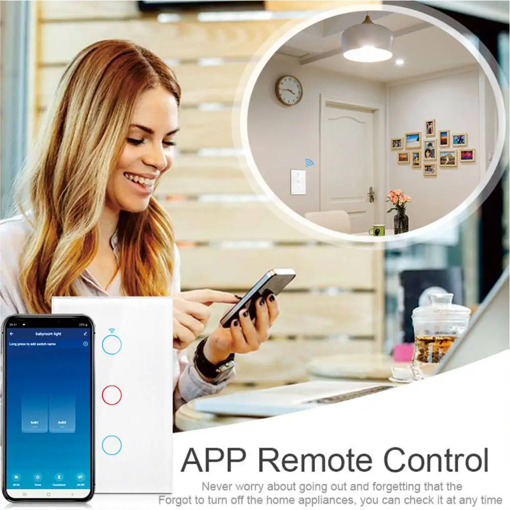 Interruptor de Panel inteligente Tuya WiFi tipo UE, Control remoto de teléfono, ajuste de sincronización, RF433, compatible con Alexa y Google, 86x86