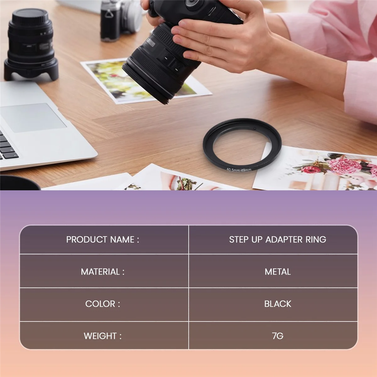 O adaptador do filtro do metal para a câmera, substituição, aumenta o anel, 40.5mm-49mm