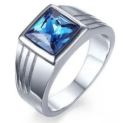 Explosive Blue Diamond Steel Color Men's and Women's Couple Zirconia Ring Fashion Jewelry