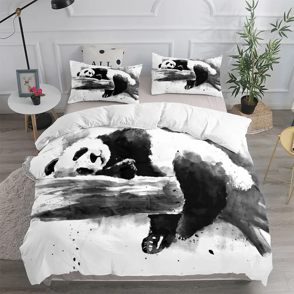 

Green Ink Splash Giant Panda 3D Printed Bedding Set Cozy Soft Duvet Cover King Queen Twin Size Birthday Gift Bedroom Decoration