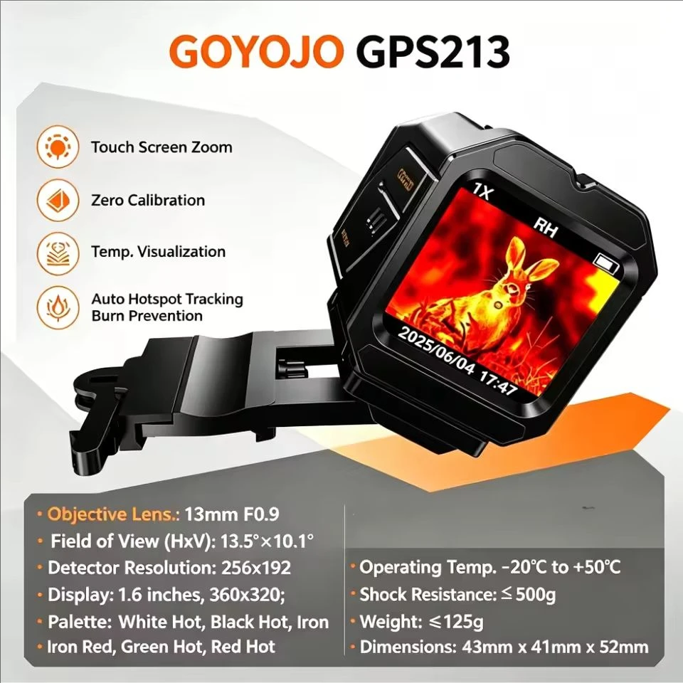 GOYOJO Mini Touch Infrared Thermal Imager Thermal Imaging Scope Night Vision Device Digital Camera 256x192 Resolution 50Hz ,50m Short Range with Lens13mm F0.9 1.6 Inches Screen Shock Resistance Supports Video Recording 8GB Storage GPS213