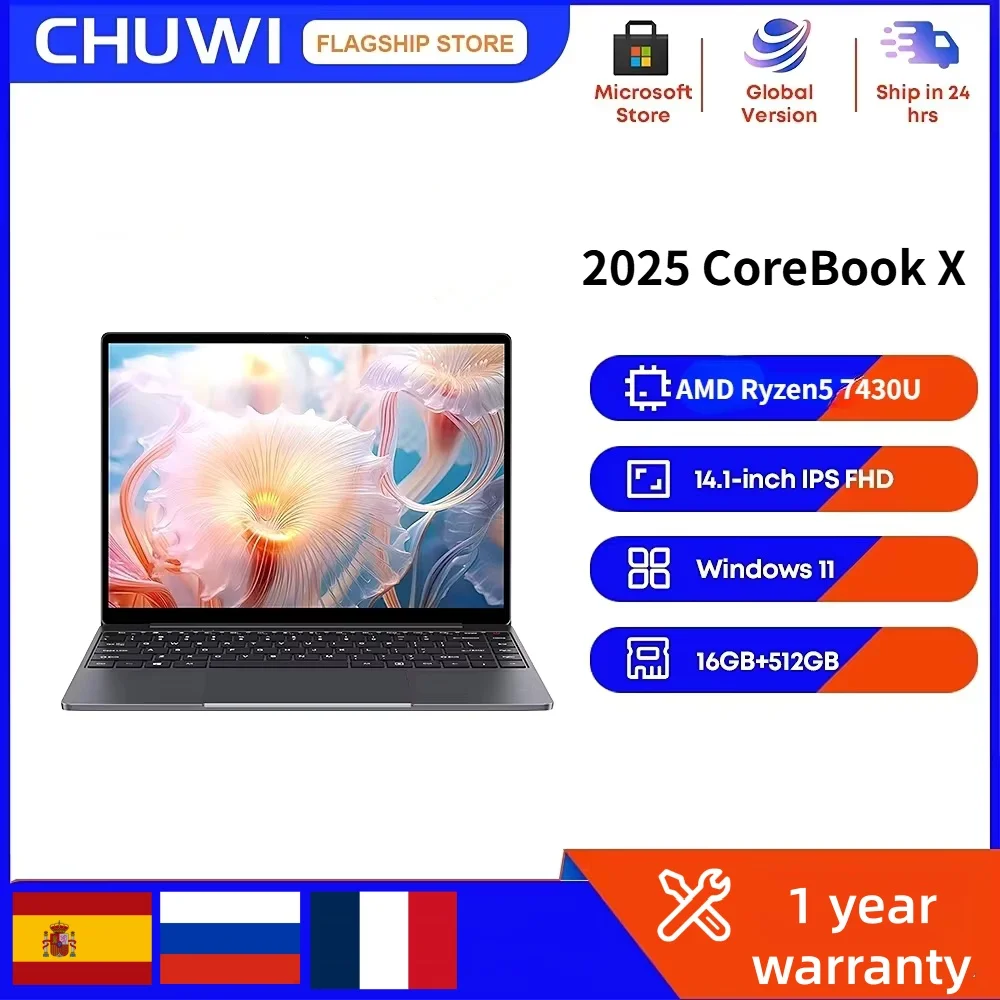 Chuwi 2025 corebook x ryzen5 7430u laptop para jogos tela fhd de 14 polegadas 16gb ram 512gb ssd wifi 6 windows 11 notebook para jogos