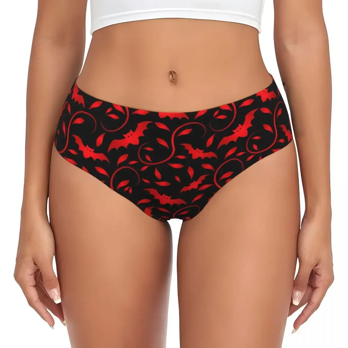 

Custom Womens Modern Halloween Spooky Red Bats Panties Breathable Briefs Underwear