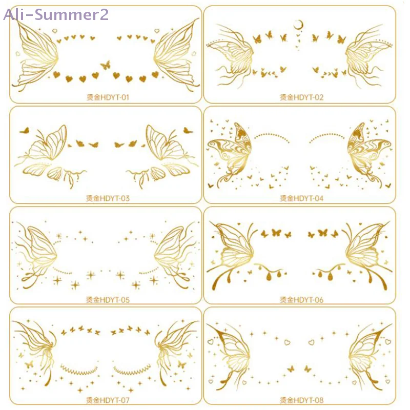 

{MX} Glitter Gold Butterfly Face Stickers Flash Temporary Metalic Tattoos Waterproof Makeup Decals For Girls Party Festival