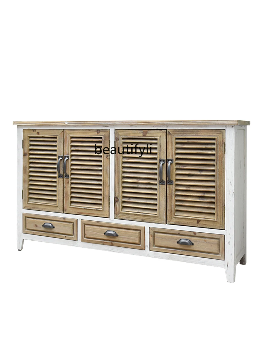 Retro Blinds Entrance Cabinet Solid Wood Kitchen Integrated Sideboard Storage Rack Wine Cabinet