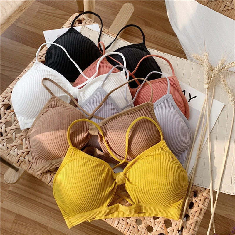 

2024 Sexy Threaded Sports Yoga Bra Pure Cotton Sports Bra Fitness Top Bra Breathable Strap Underwear Bra Pad Wrap Chest