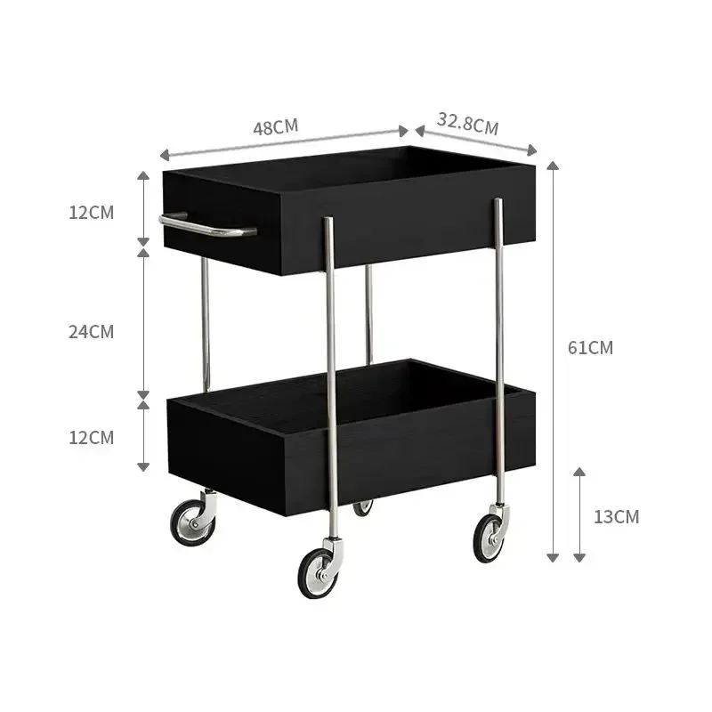 

Solid Wood Cart Storage Rack Living Room Sofa Edge Storage Rack Bedroom Bedside Table Household Storage Holder Detachable Tray