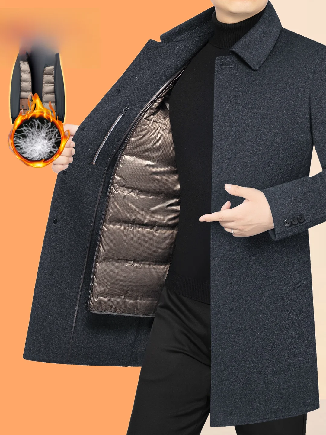 

Warmth Men's down Jaet White Du Feather Inner Active inside out Winter Coat Busin Gentleman Sle Removable Inner