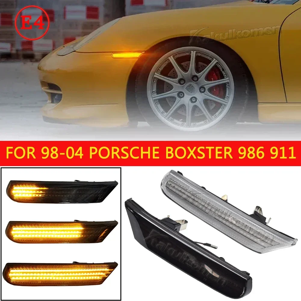 2x Dynamiczne bursztynowe światło obrysowe LED do Porsche Boxster 986 996 911 Carrera Targa 1996-2004 Lampa kierunkowskazu OEM # 99663103701