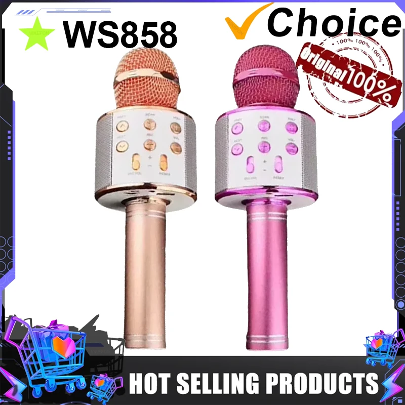 WS858 Professional Handheld Wireless Karaoke Microphone USB Speaker Microphone for Kids Music Player Singing Recorder KTV