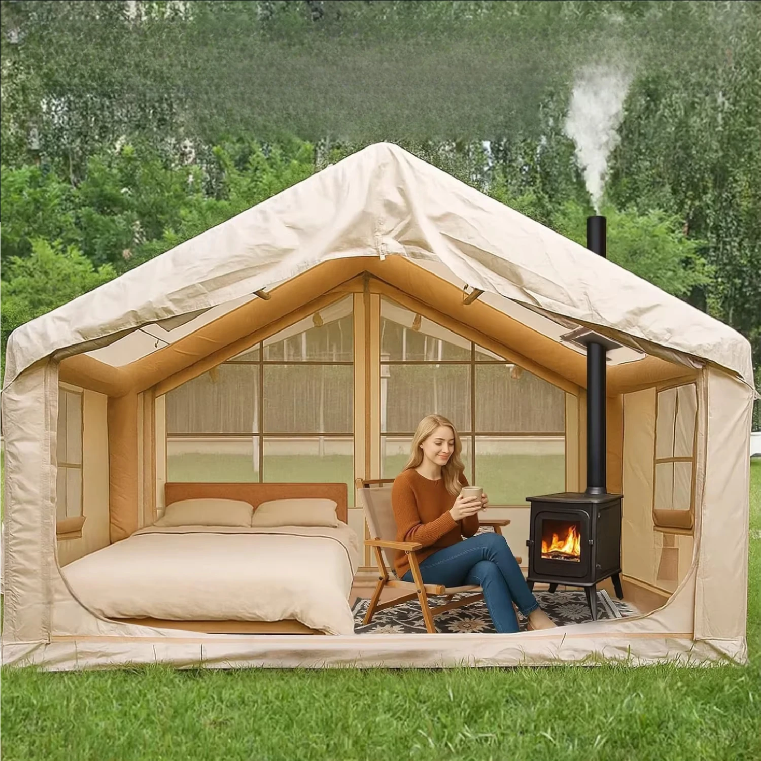 gy-Lightweight Integrated air Column ridge Tent Oxford Cloth 2000-3000mm Waterproof Thickened Rainproof Outdoor Camping*