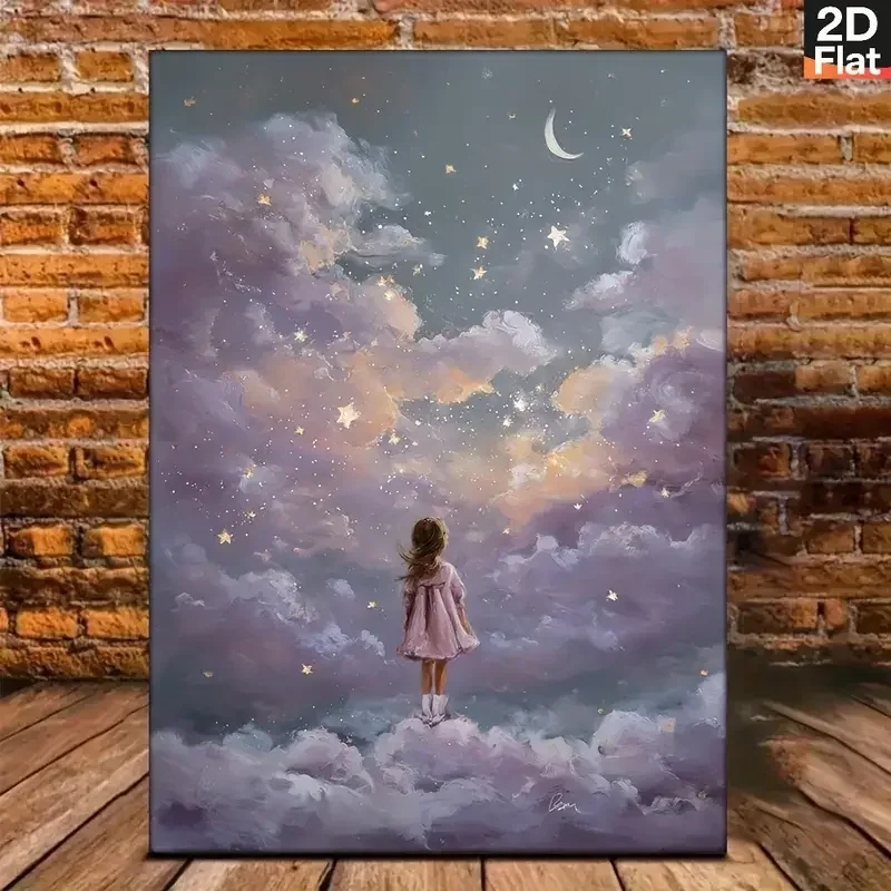 1pc Twinkle Twinkle Little Star Girls Wall Art - Lilac & Mint Green Pastel Pink Purple Baby Girl Painting with Starry Night S