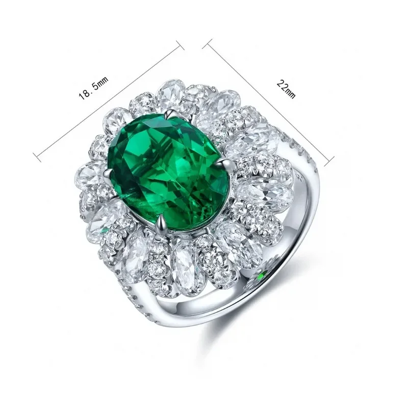 

Ruihe New 925 Silver Oval Shape 4.115ct Lab Grown Emerald Simulated Diamond Ring for Women Daily Office Anniversary Jewelry