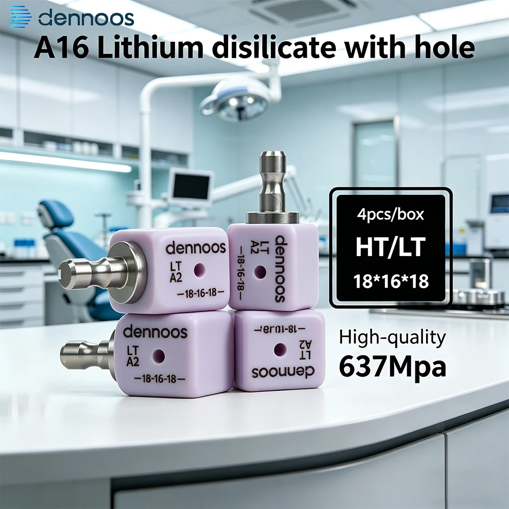 LODDEN 4Pcs/Box Dennoos Dental Lithium Disilicate A16 HT/LT A1/A2/A3 Glass Ceramics With Hole for CAD CAM Porcelain Veneers