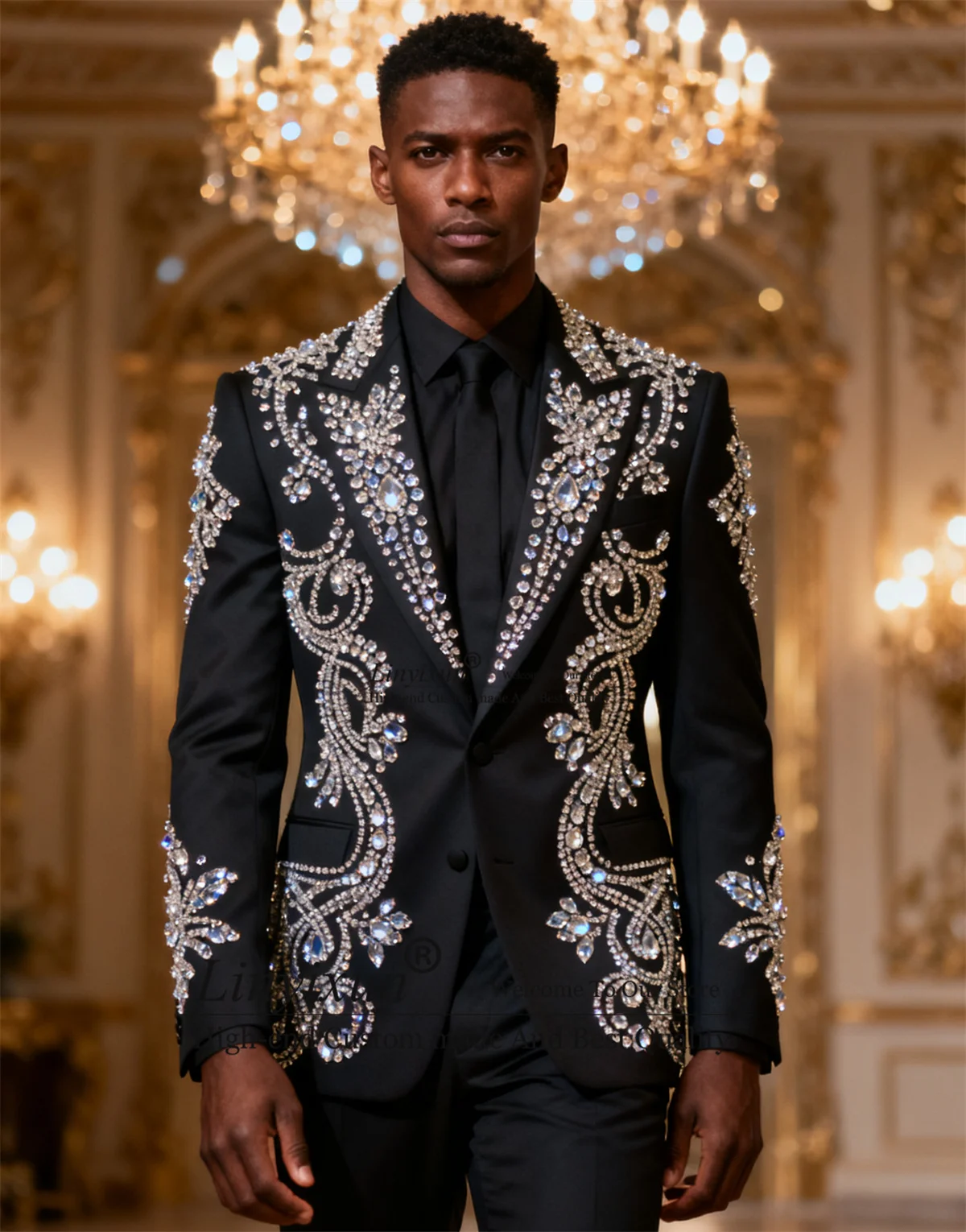 Sparkly Stone Embroidered Tuxedos Men Suits 2 Pieces Sets Wedding trajes para hombre Customized Peaked Lapel Groom Prom Blazer