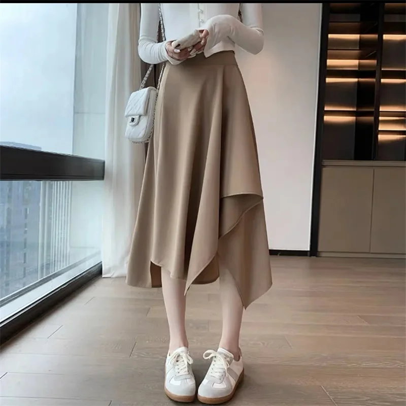 

Preppy style Skirt, Women Clothing, Spring Summer Irregular Skirts, Girls Retro High Waist Skirt,2024 New