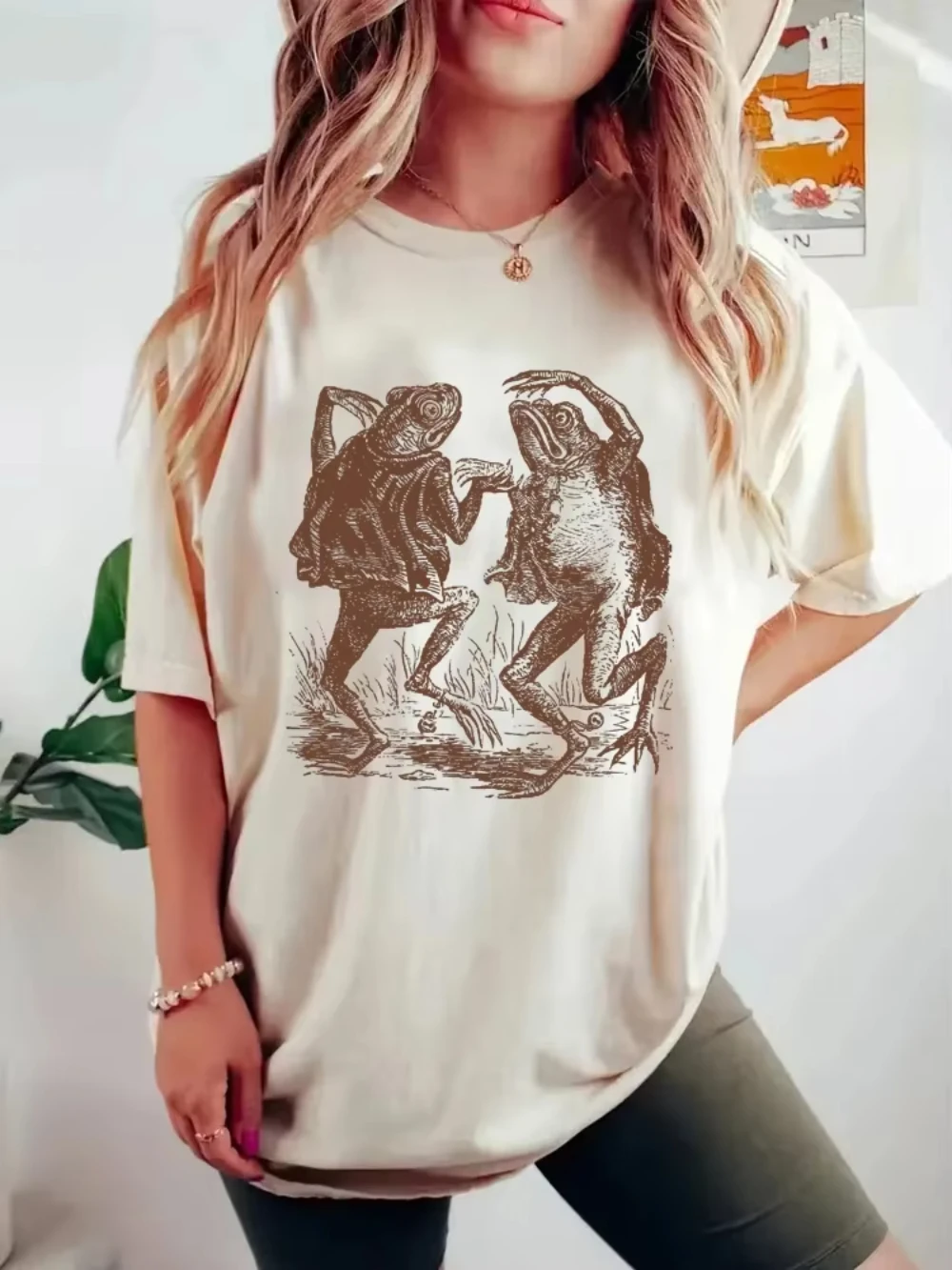 

Funny Dancing Frogs Toads Retro Graphic T Shirt Mushroom Frog Cottagecore Aesthetic Clothing T-shirts Men Women Cotton Oversized