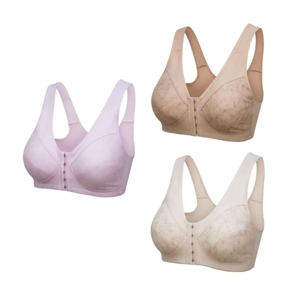 Breathable Thin Front Button Bra Convenient Plus Size Elderly Bra Widen Straps Intimates Flower Underwear Women