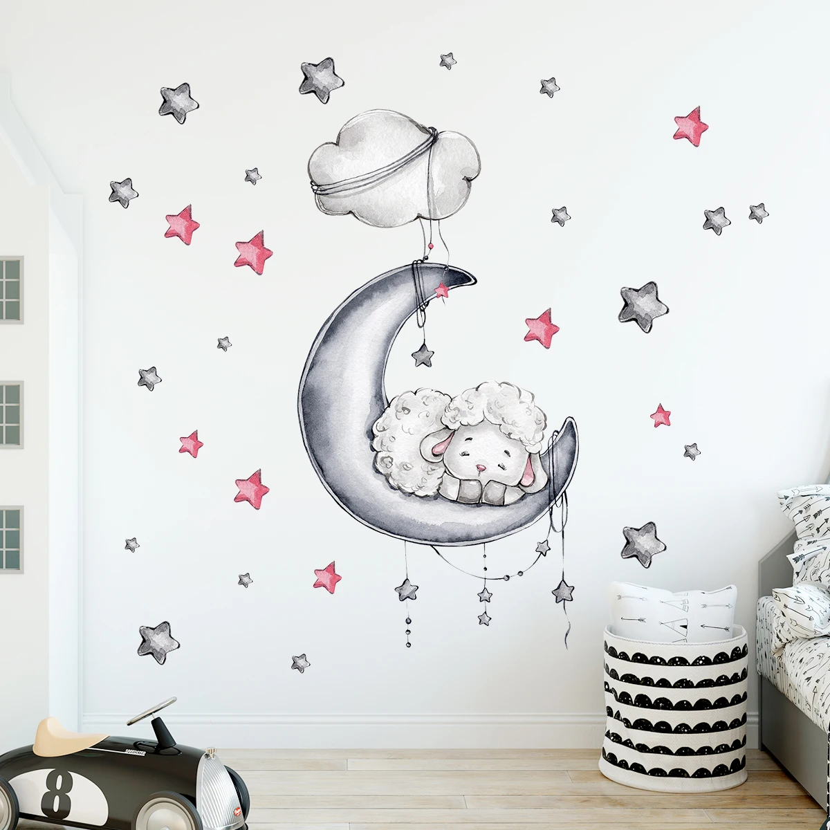 1Pc Cartoon Animal Star Moon Cat Rabbit Bear Wall Stickers for Kids Bedroom Children Room Decoration Living Room Decor for House