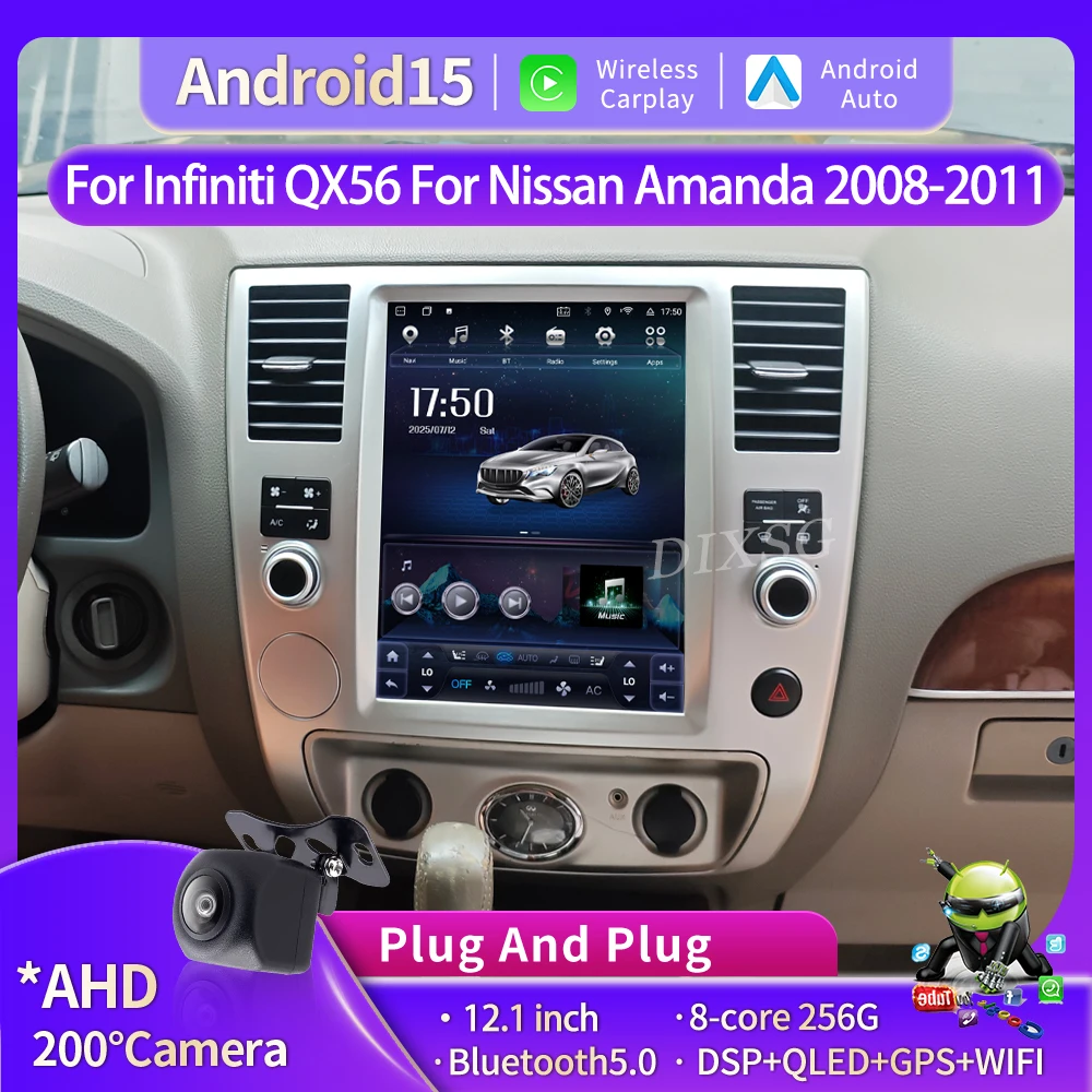 12.1inch Android15 Multimedia Video Player Head Unit For Infiniti QX56 For Nissan Amanda 2008-2011 CarPlay Stereo GPS Navigation