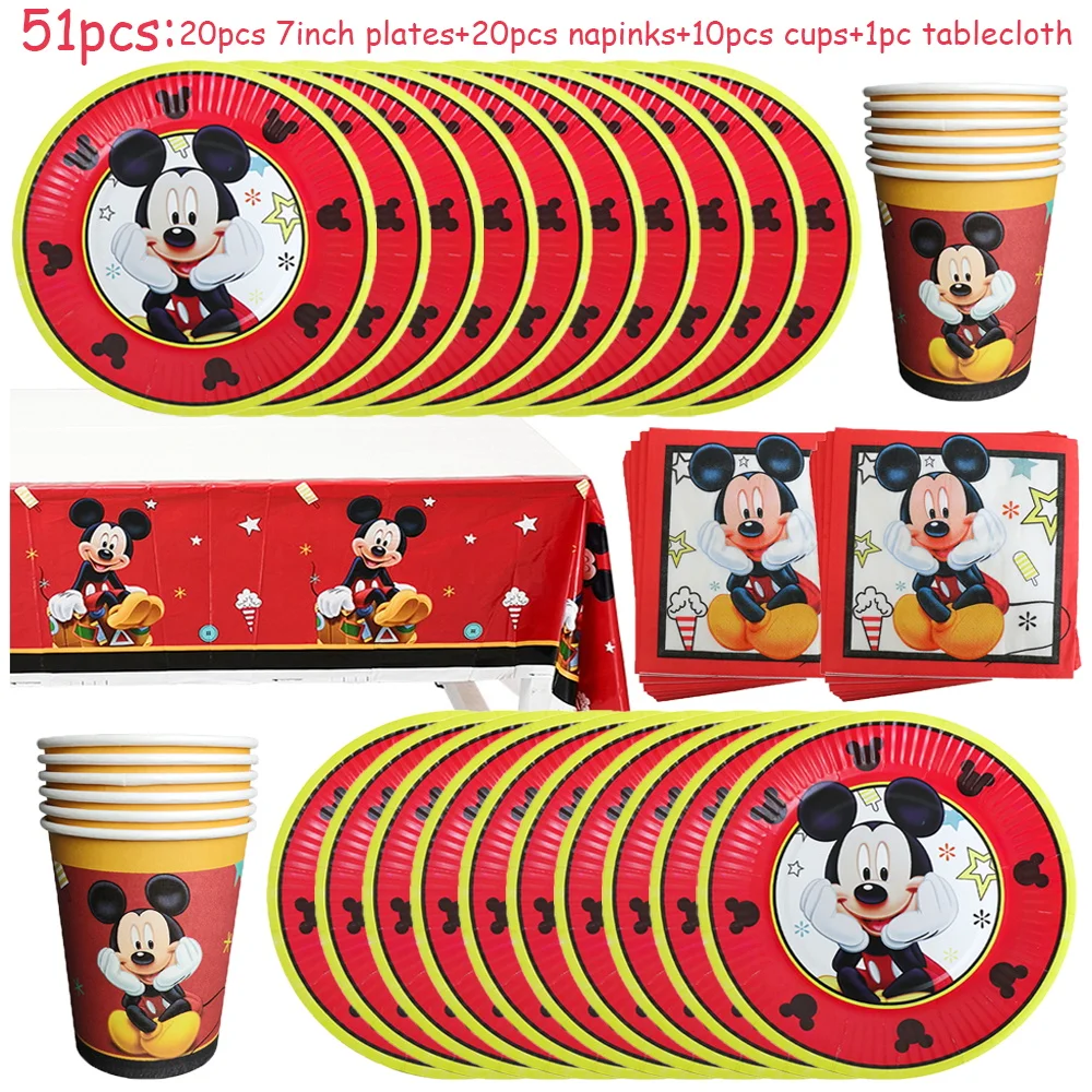 Disney Mickey Mouse Birthday Party Decoration Cartoon Mickey and Minnie Red Tableware Supplies Balloons Baby Shower for Kids New