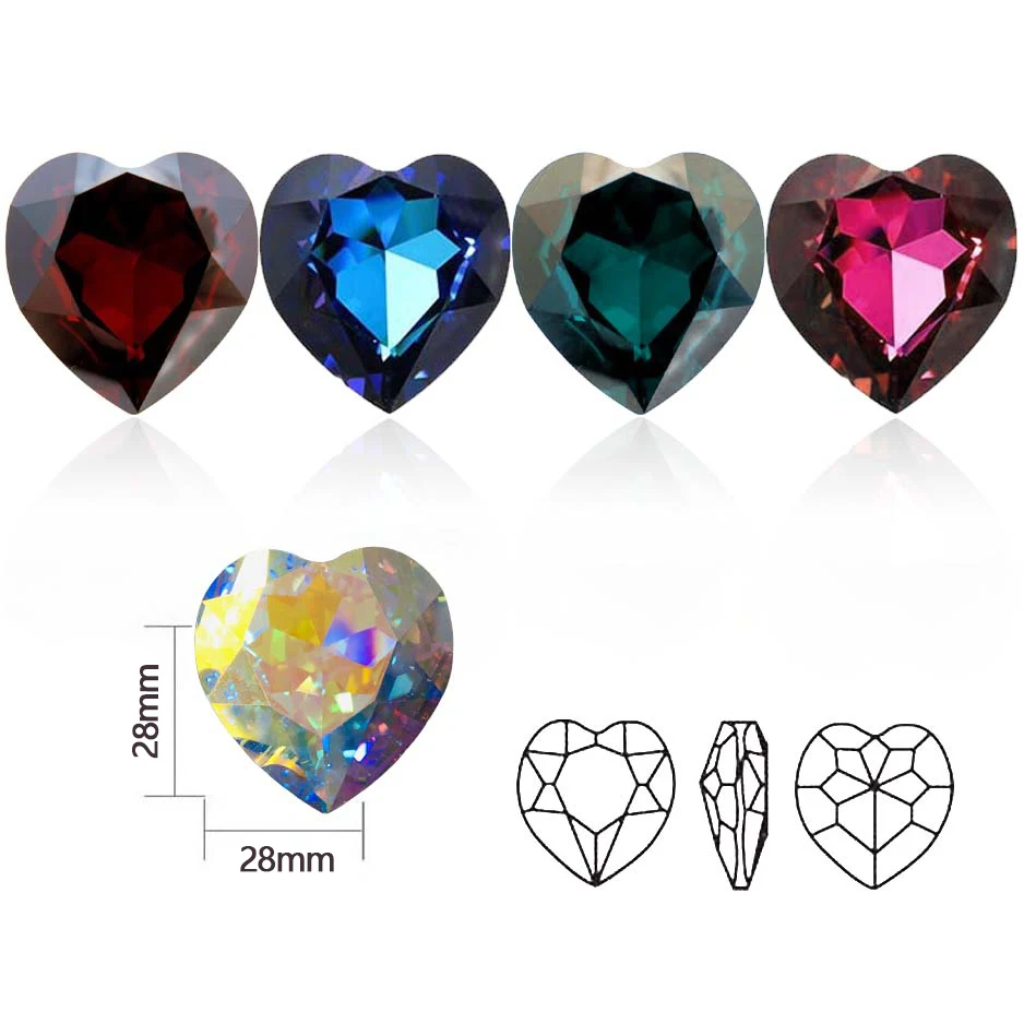 New Arrival 10PCS Heart 5A DIY Loose Nail Rhinestones Pointback Colorful Decoration Glass Jewelry Making Beads