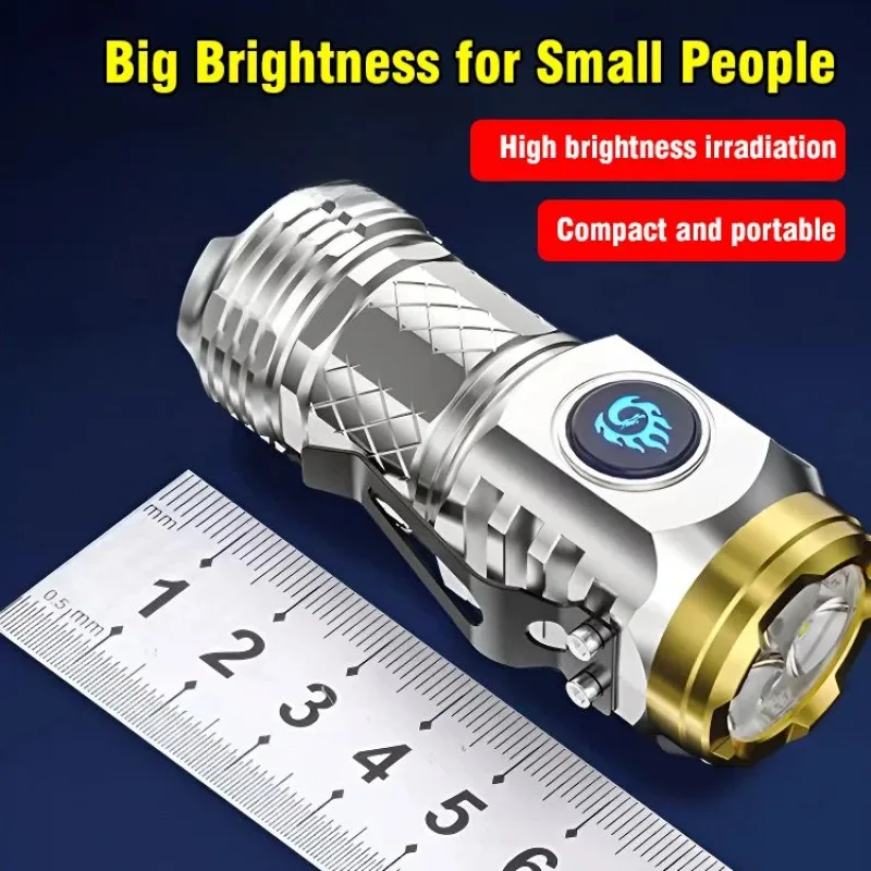 Waterproof Emergency Torchlight Three-eyed Mini Super  Power Flashlight Rechargeable USB for Outdoor Hiking Camping