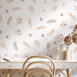 Boho Cartoon Plant Wall Stickers For Kids Rooms Star Feather Leaves Wallpaper Nursery  Home Decoration Interior Decals Wall Art