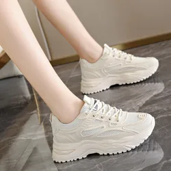 2024 New Casual Round Toe Cross Strap Mesh Women Shoes Summer Fashion Increased Breathable Comfortable  Women Sneakers