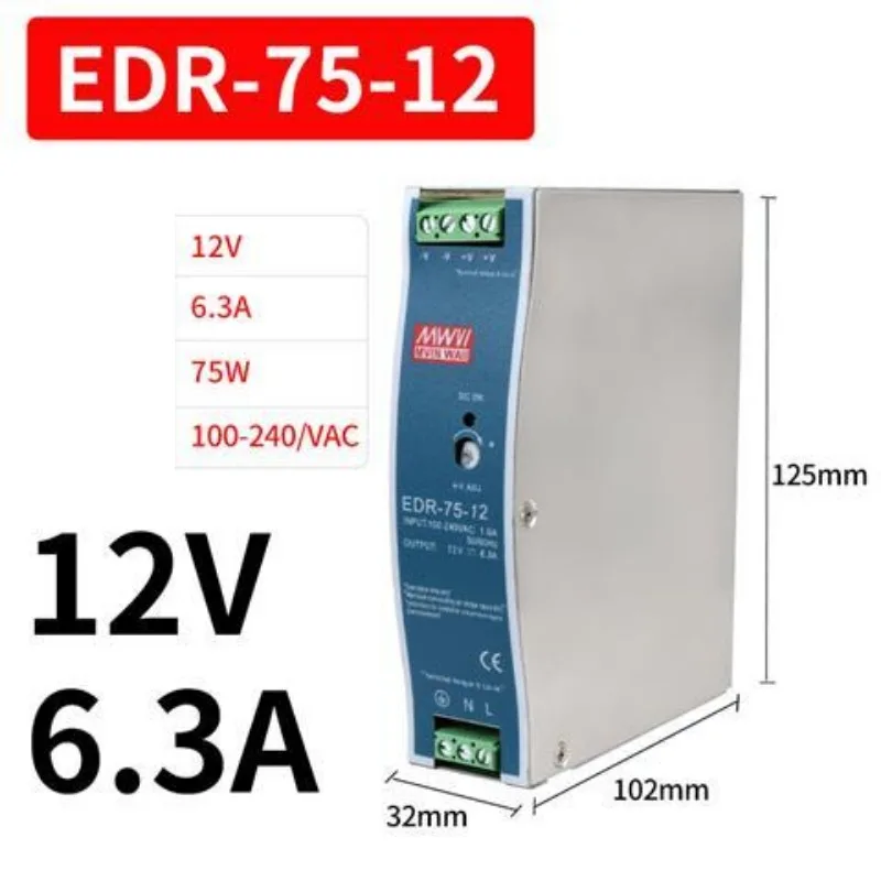 Imagem -06 - Industrial Din Rail Switching Power Supply Fonte de Iluminação Led Saída Única Edr75 Edr120-12 75w 120w 240w 12v 24v 48v ac
