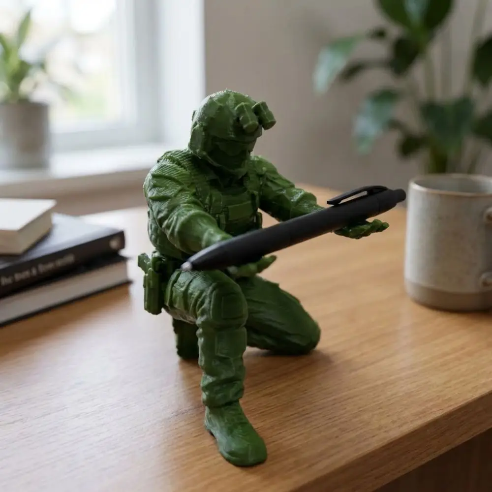 Unique Soldier Pen Holder Special Forces Figure Stationery 3D Printed Pen Stand Plastic Warrior Ornament Fits Pen Pencil Marker