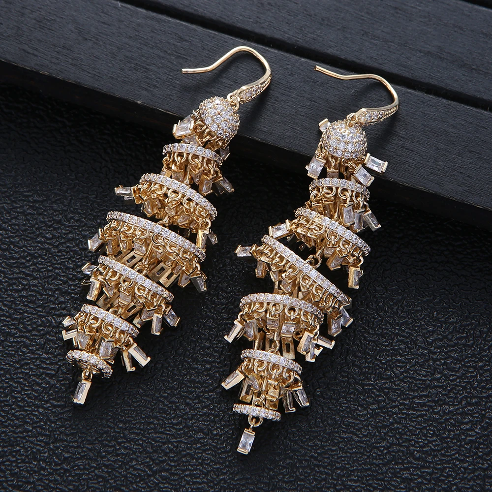 Fashion Drop Earrings For Women Wedding Party Cubic Zircon Dubai Bridal Long Earring Boucle D'oreille E10102