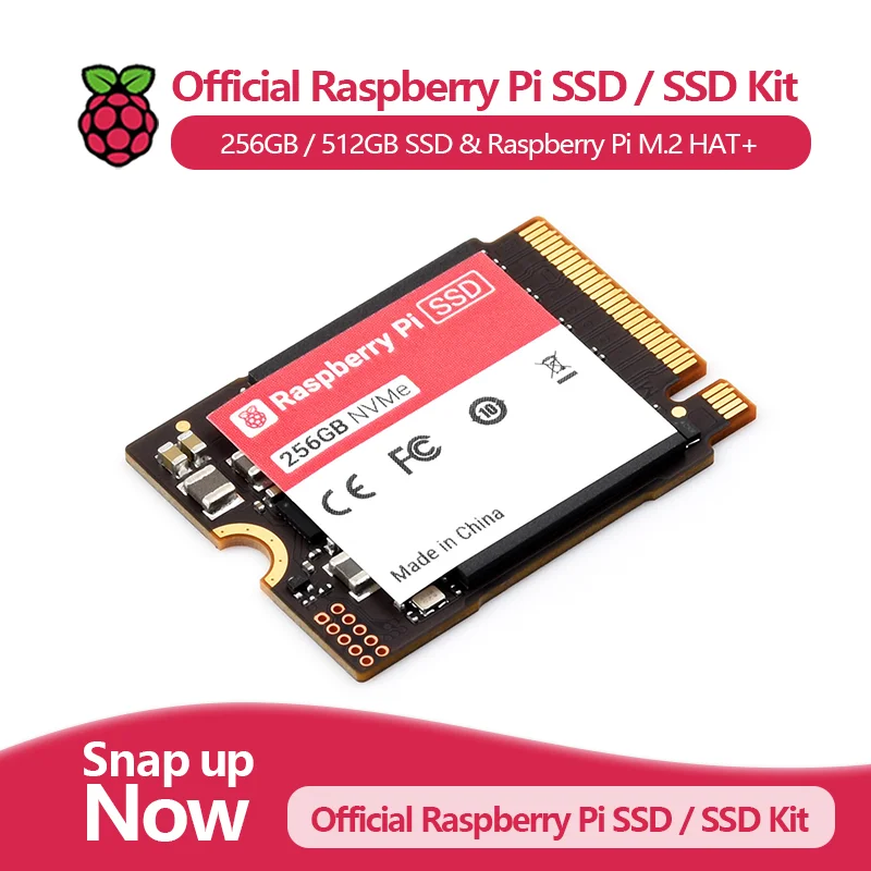 Official Raspberry Pi SSD / SSD Kit, 256GB / 512GB and RPI M.2 HAT+, Compliant with PCIe Gen 3 Standard, Suitable for RPI 5.
