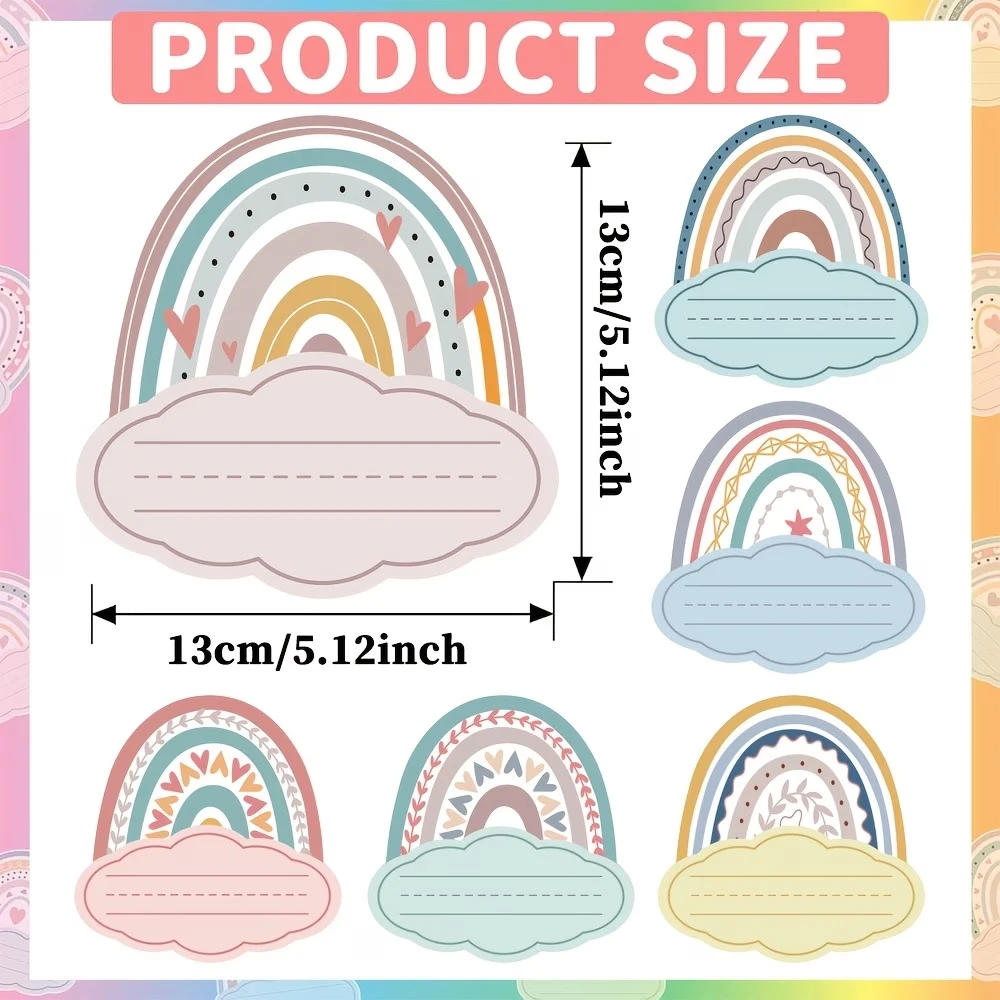 30pcs Name Tags for Classroom Desks Colorful Paper Rainbow Cut Outs Bulletin Board Locker Name Tags Labels for Classroom.