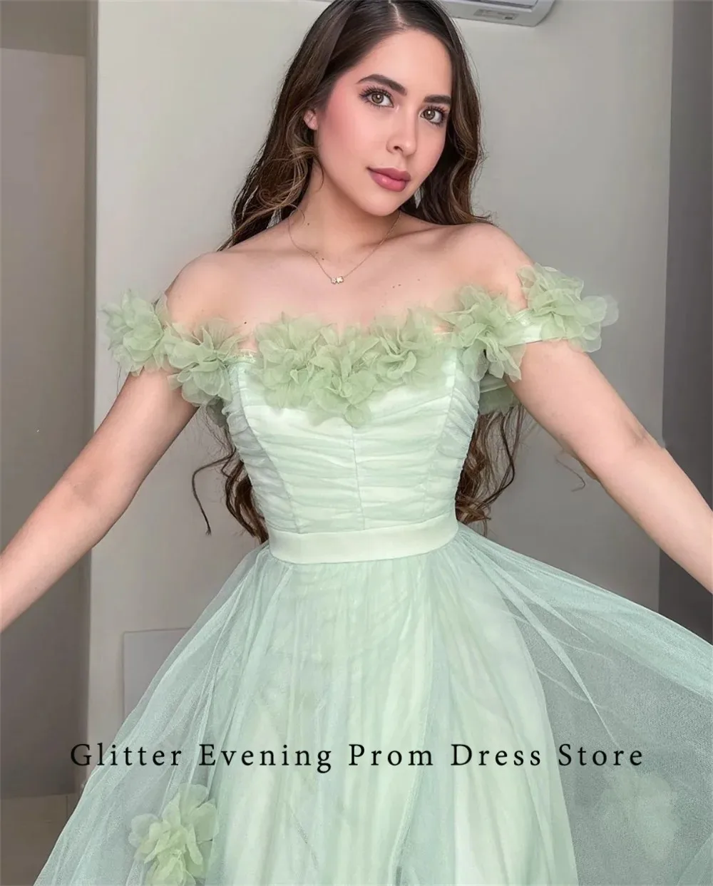 2024 Elegant Sexy Prom Dress For Women A-Line Slide Split Off-Shoulder Backless Flower Tulle Custom Birthday Evening Party Dress