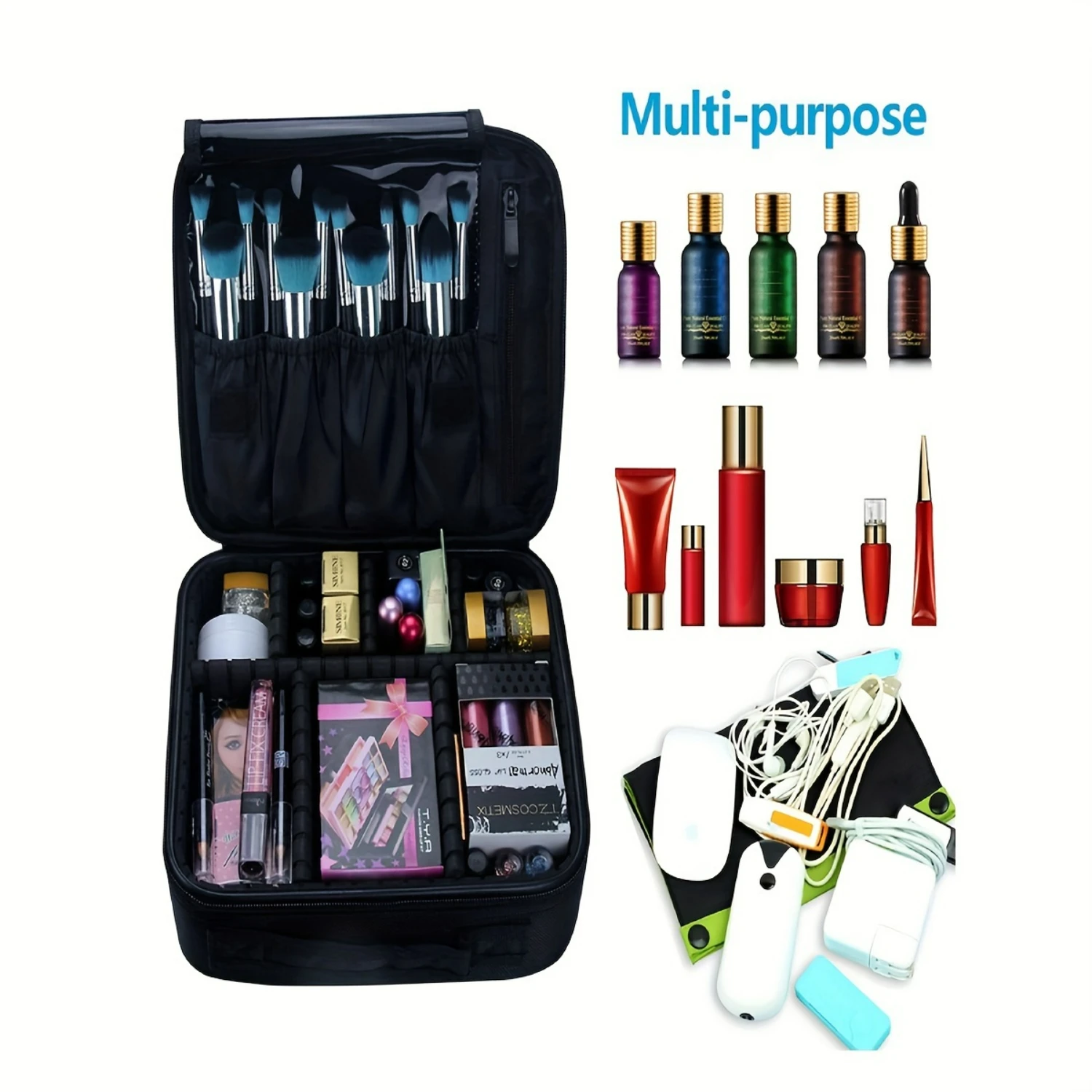 

Travel Mini Makeup Bag with Large Capacity, Compact and Portable, Multifunctional Handheld Partition for Organizing Beauty Essen