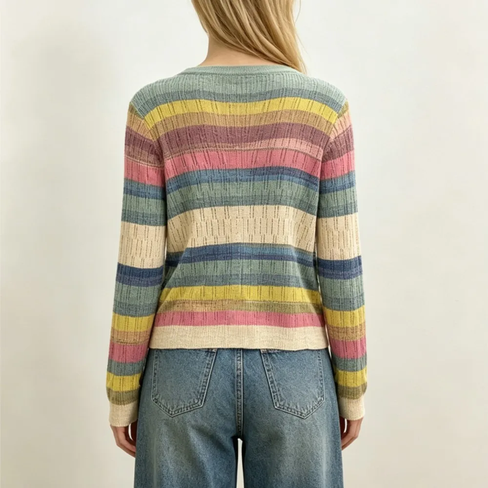 2026 MsChuh Autumn Women's Clothing Cardigans Sweater Color Colorful Slim Pulls Femmes All-match Simple Style Comfortable Casual