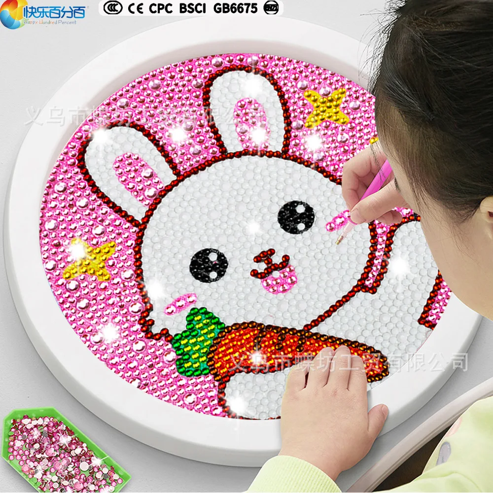 Jouets de puzzle de peinture de diamant de point de lapin pour des enfants, autocollant fait à la main de bricolage, vente en gros