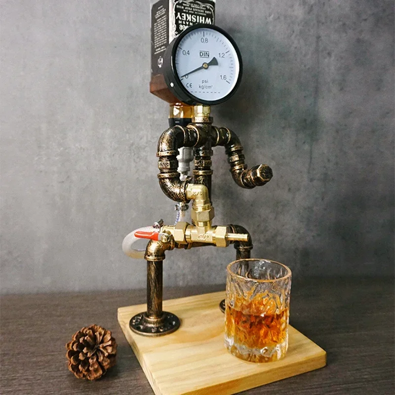 Water pipe robot industrial style retro desk lamp cafe restaurant bar table decoration ornament wine rack wine dispenser