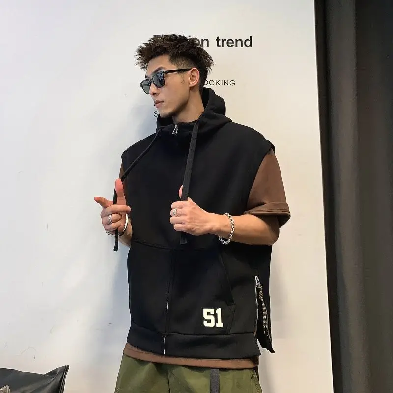 

Мужская повседневная толстовка с капюшоном в стиле ретро, размер 150 см, большая весна-осень, корейский стиль, модная верхняя одежда без рукавов в стиле Ins