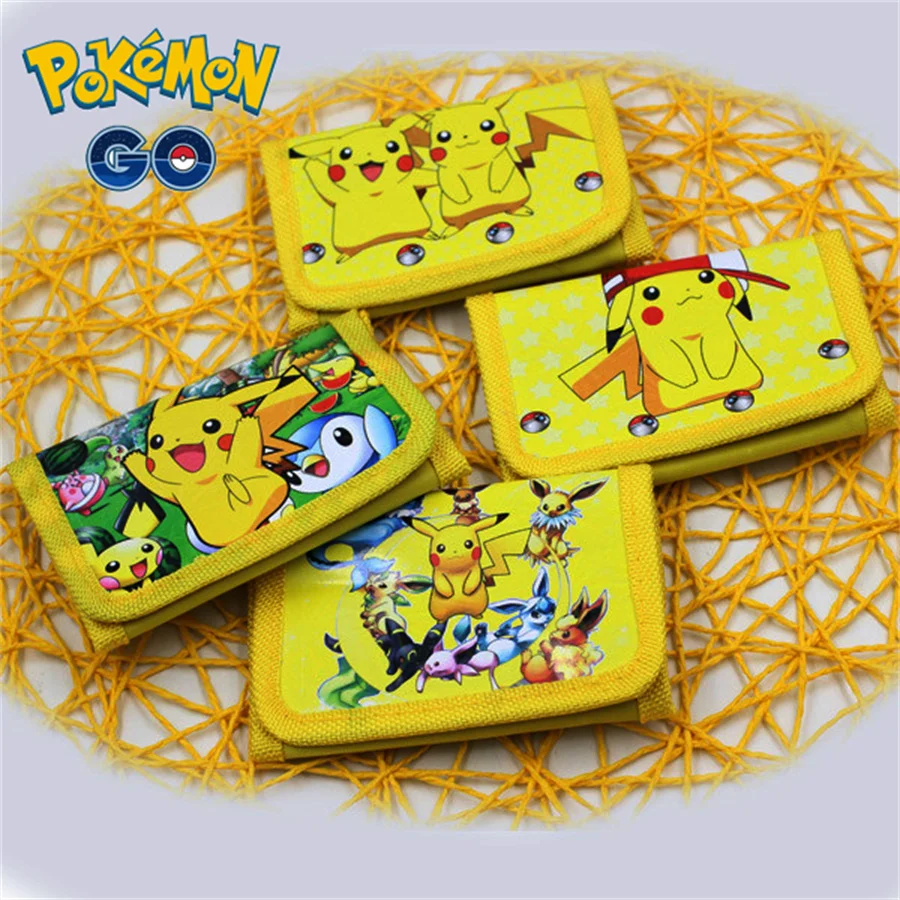 Cartera de Pokémon para niños, cartera con personaje de Pikachu de tres pliegues, cartera corta, bolso de tarjeta, Cartera de dibujos animados cero,