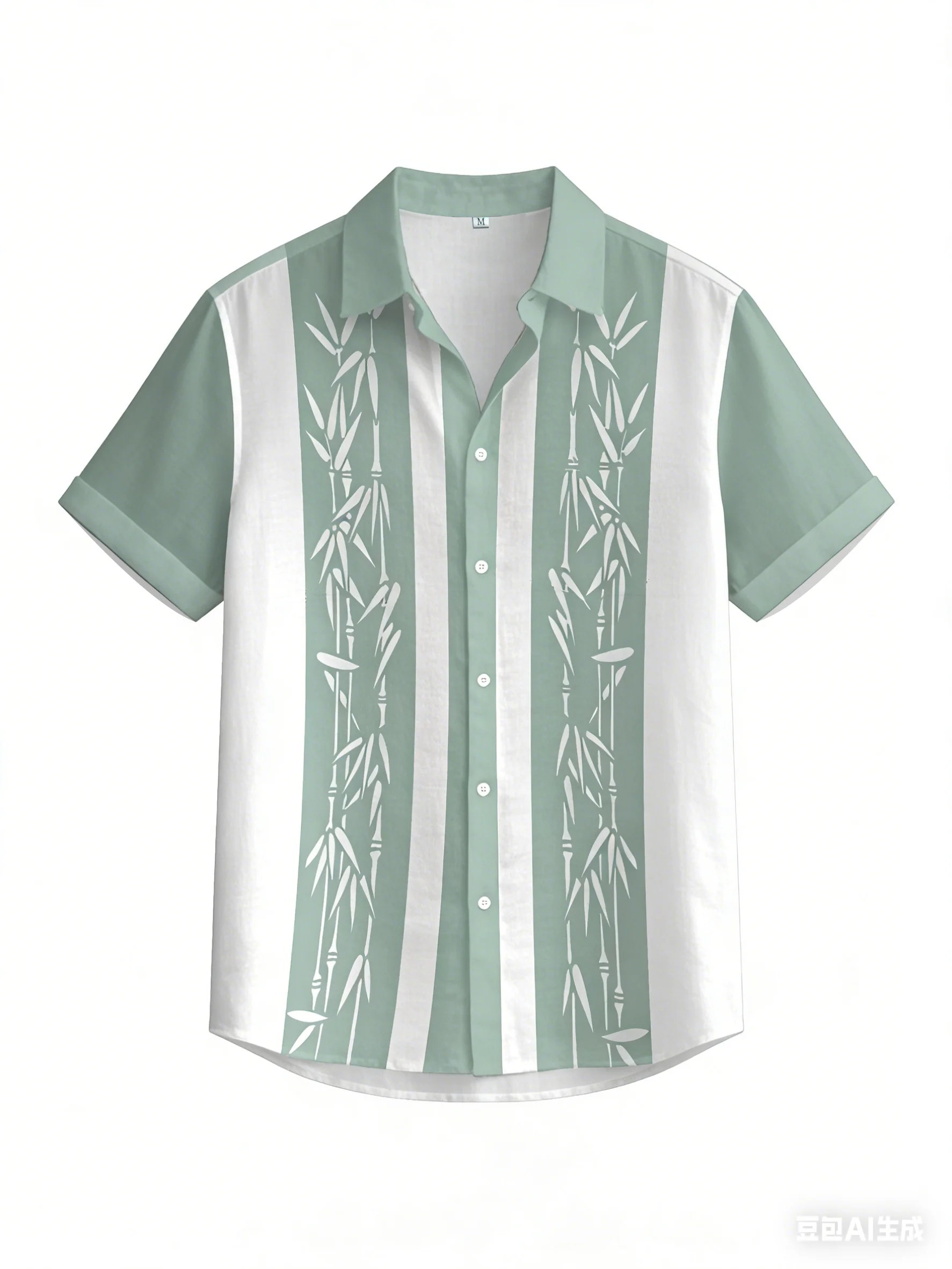 

Summer casual short sleeved shirt beach vacation style bamboo print smooth shirt men's versatile lapel button T-shirt Hawaiian s